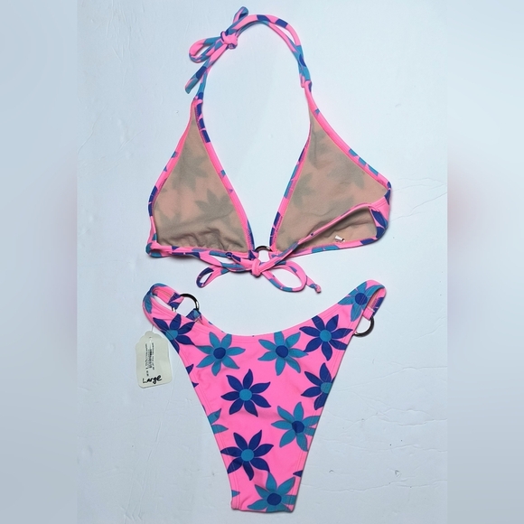 Rio Dreams Pink Floral Resortwear Beach Vacation Summer Bikini Set L NWT - Picture 2 of 7